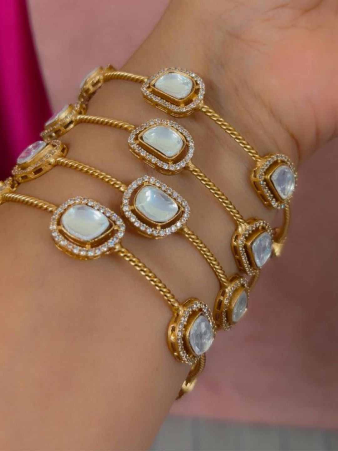 Ishhaara Gold Plated Polki Bangle Set — handcrafted Indian jewellery