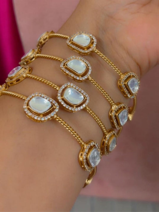 Ishhaara Gold Plated Polki Bangle Set — handcrafted Indian jewellery