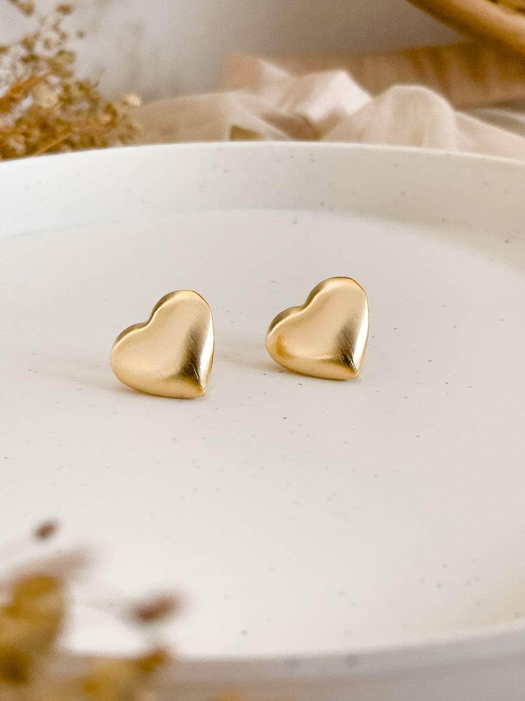 Ishhaara Gold Puffy Heart Stud Earrings