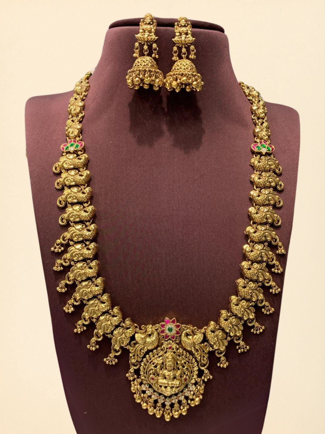 Ishhaara Gold Regal Jadau Lakshmi Peacock Designed Long Necklace