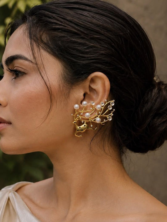Ishhaara Gold Reindeer Statement Earrings