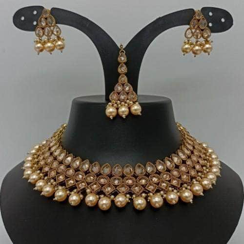 Ishhaara Gold Reverse AD Colored Stone Choker Earring And Teeka Set