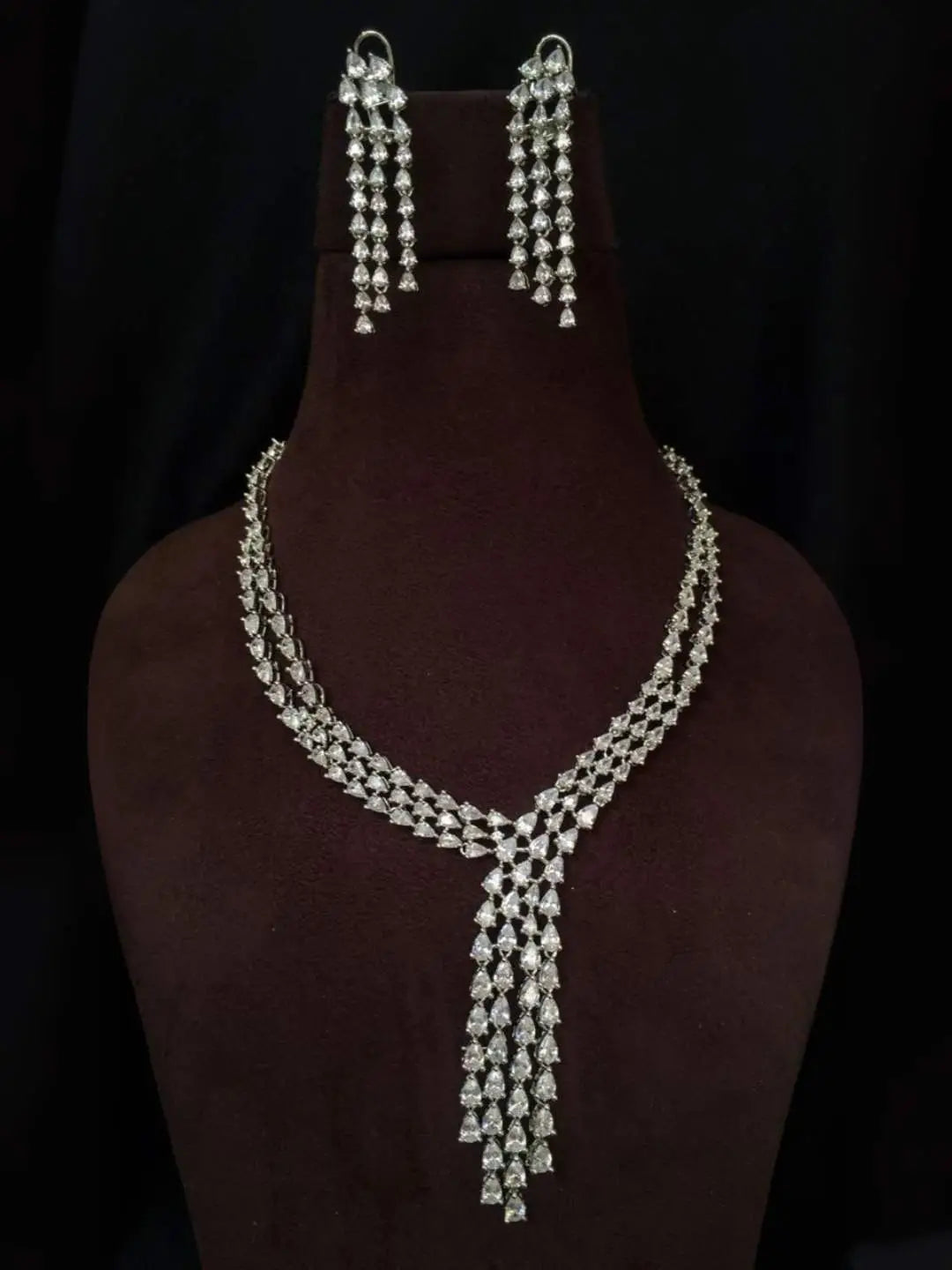 Ishhaara Gold Silver Finish American Diamond Necklace Set