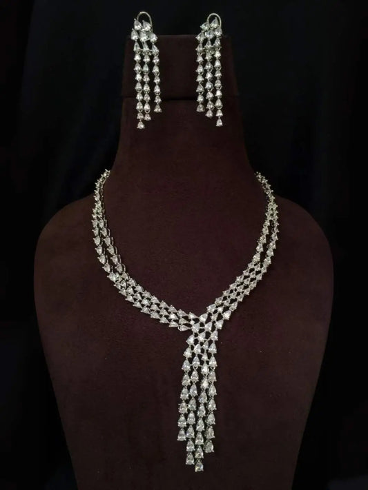 Ishhaara Gold Silver Finish American Diamond Necklace Set