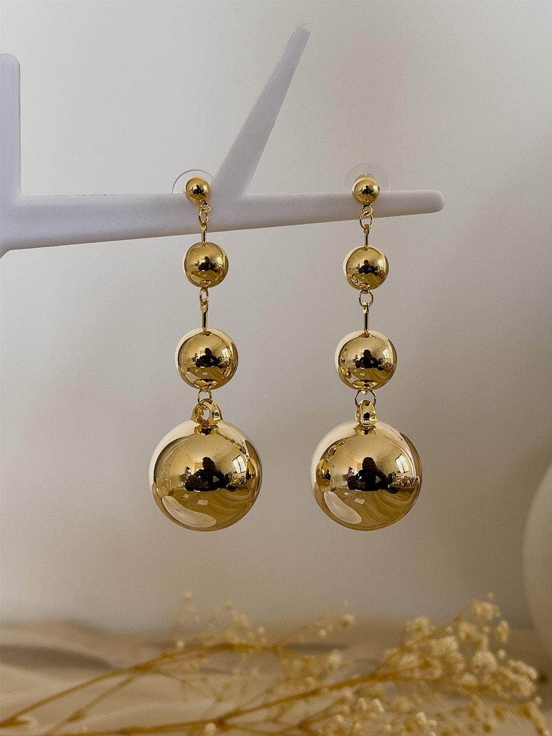 Ishhaara Gold Textured Ball Drop Earrings