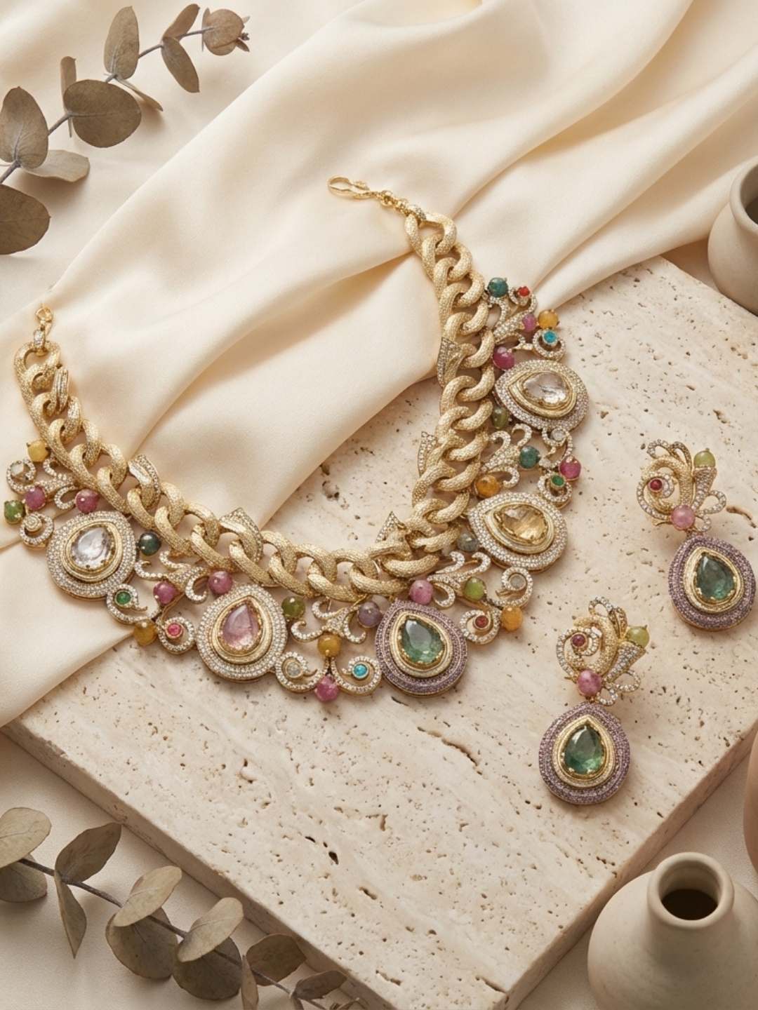 Ishhaara Gold Tone Designer Choker Necklace Set