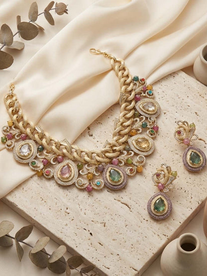 Ishhaara Gold Tone Designer Choker Necklace Set