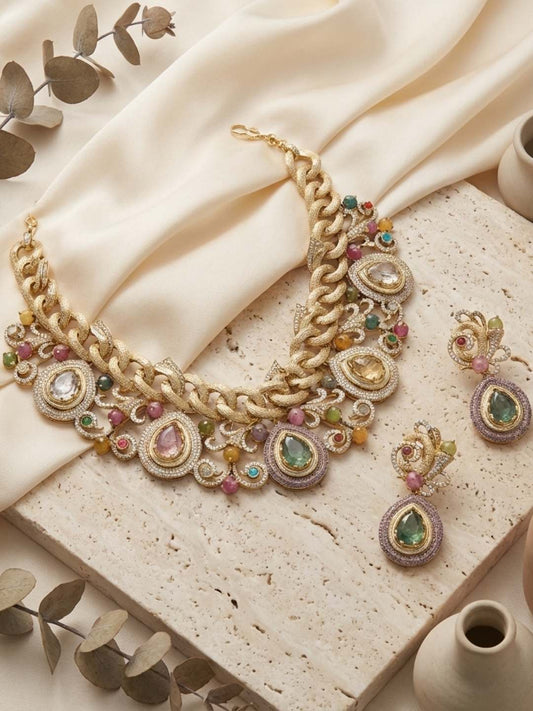 Ishhaara Gold Tone Designer Choker Necklace Set