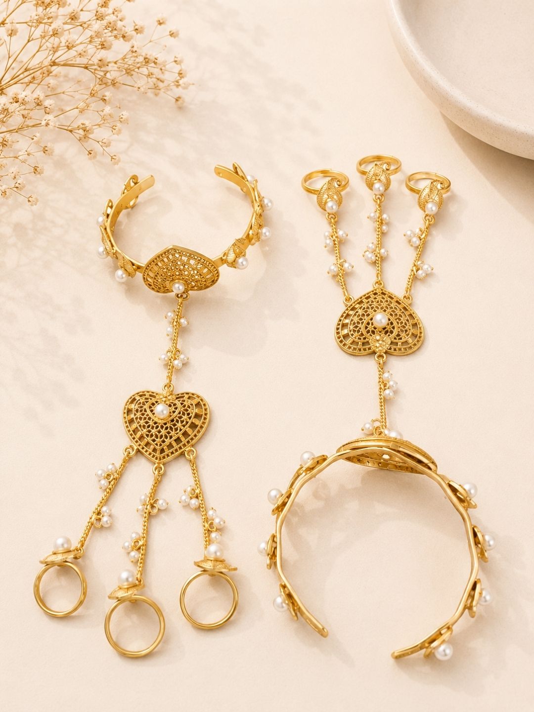 Ishhaara Gold Tone Heart Shaped Haath Phool