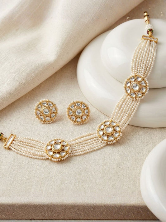 Ishhaara Gold Tone Pearl Kundan Choker