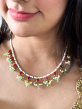 Ishhaara Gold Tone Pink Green Pearl Beaded Kundan Jadau Necklace Set