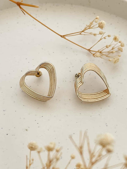 Ishhaara Gold Toned Layered Geometric Heart Stud Earrings