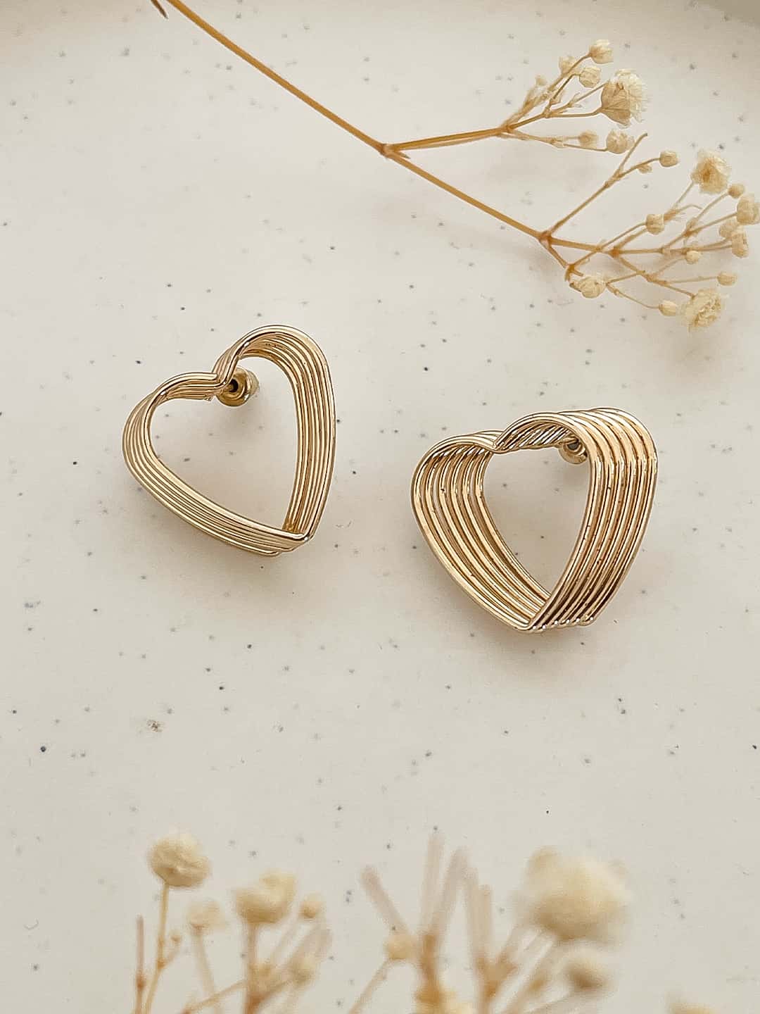 Ishhaara Gold-Toned Layered Geometric Heart Stud Earrings
