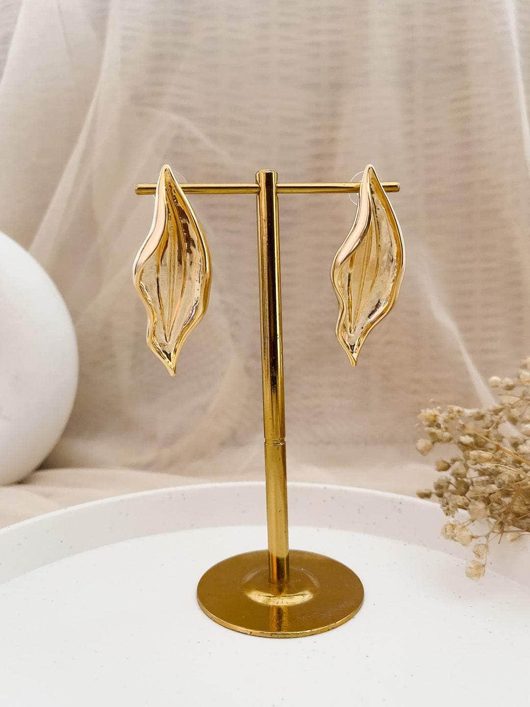 Ishhaara Gold Toned Leaf Shape Hook Earrings