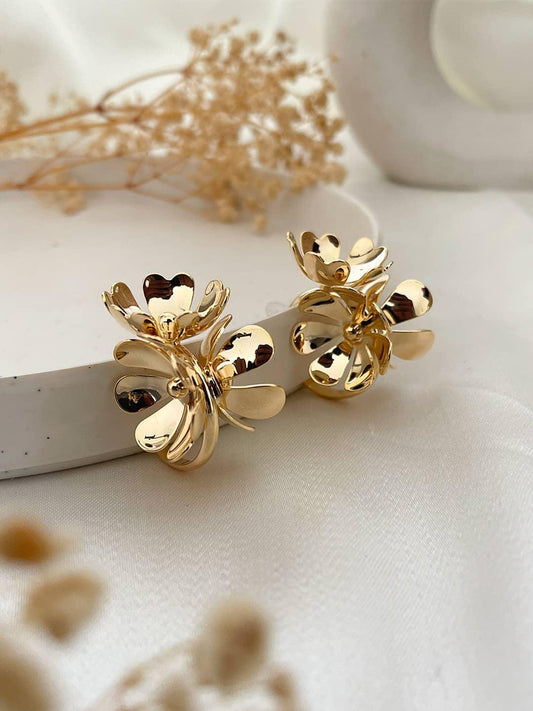 Ishhaara Gold Tri Flower Hoops