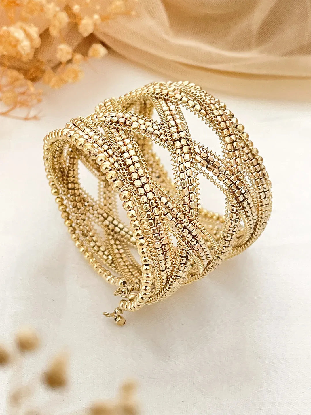 Ishhaara Gold Vintage Beaded Cuff Bracelet