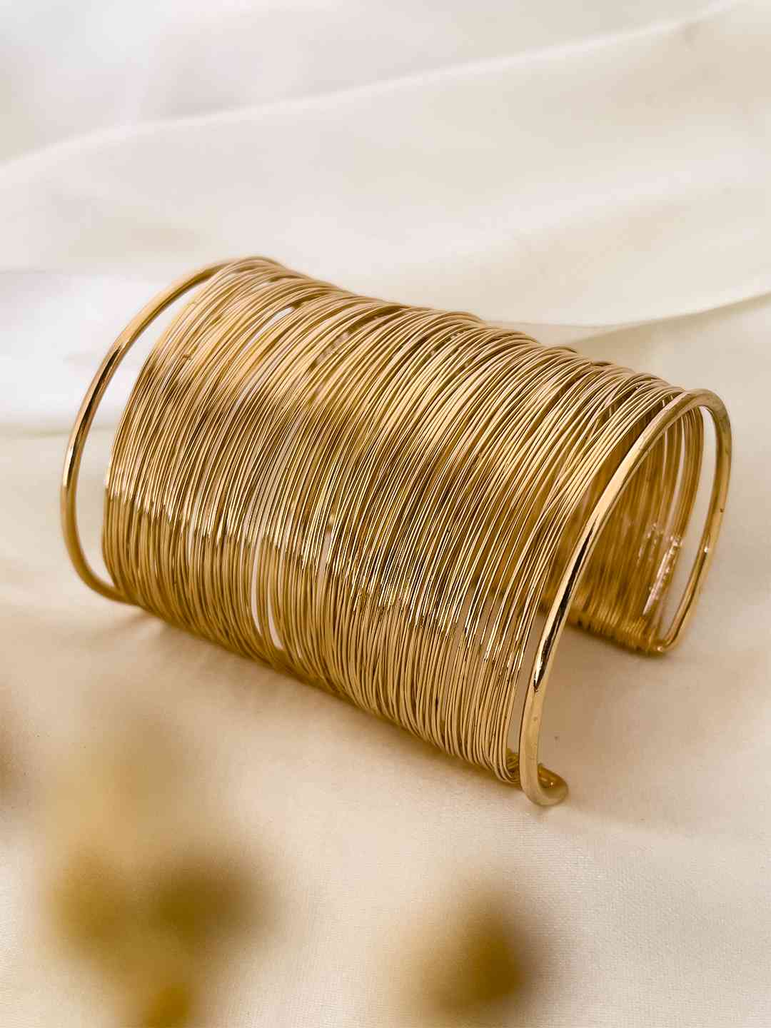 Ishhaara Gold Wide Open Wired Cuff Bracelet