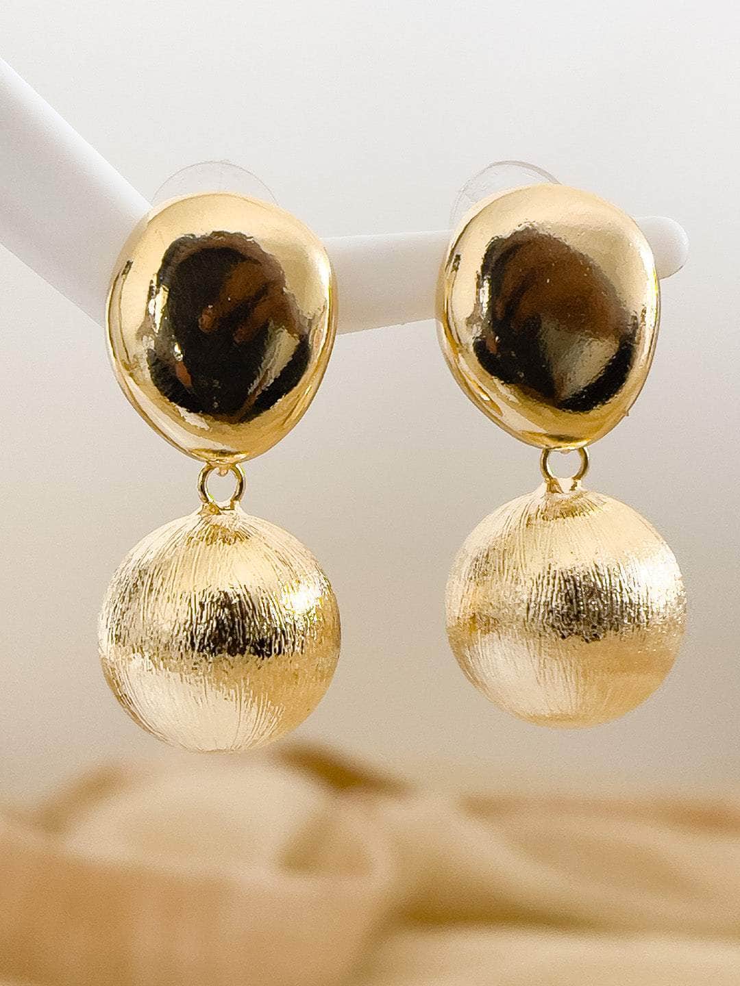 Ishhaara Golden Ball Drop Earrings