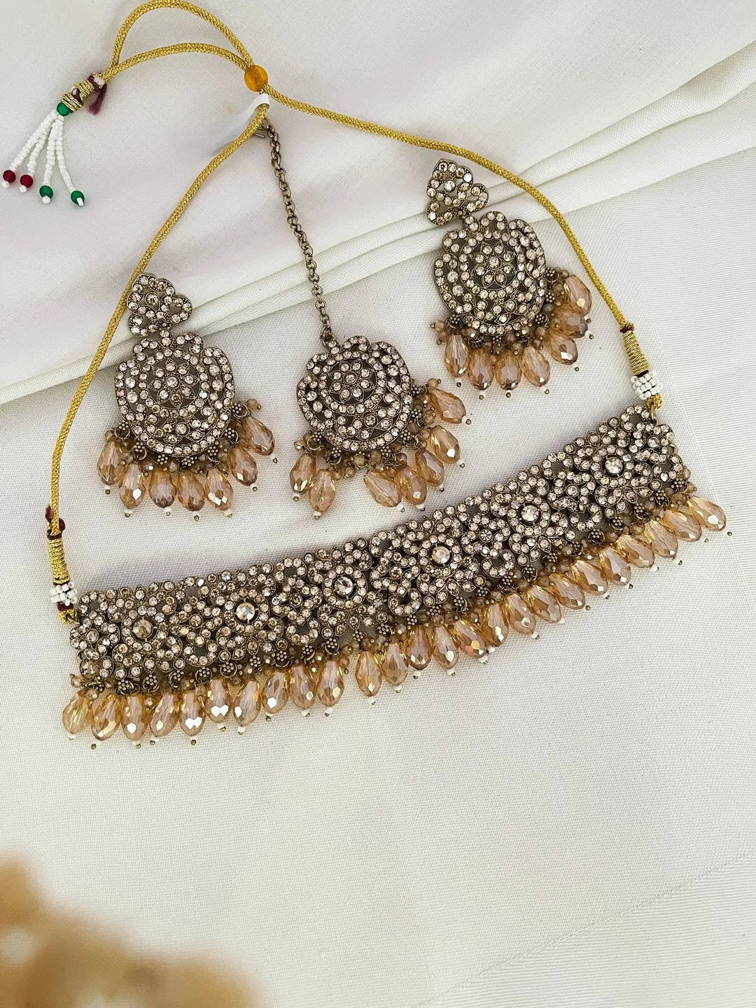 Ishhaara Golden Beaded Jewellery Set