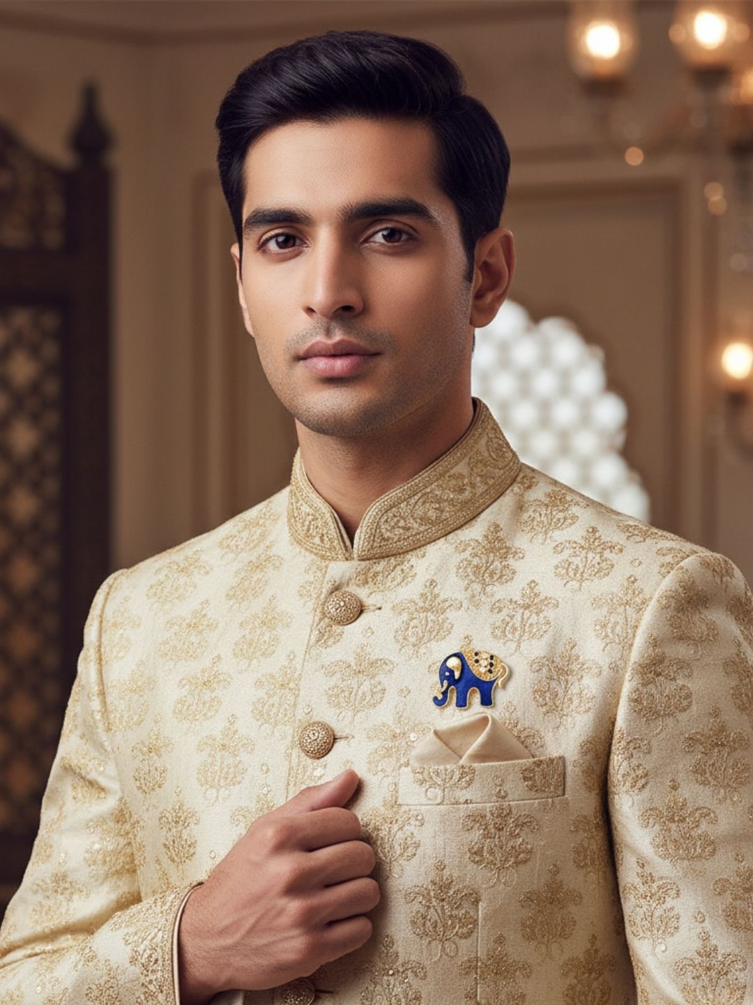 Ishhaara Golden Blue Metal Brooch