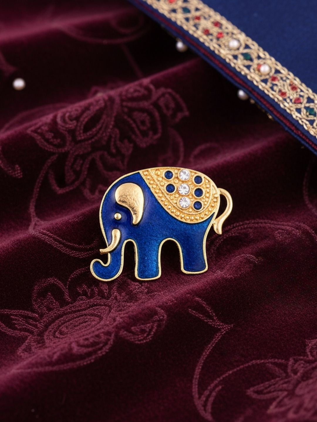 Ishhaara Golden Blue Metal Brooch