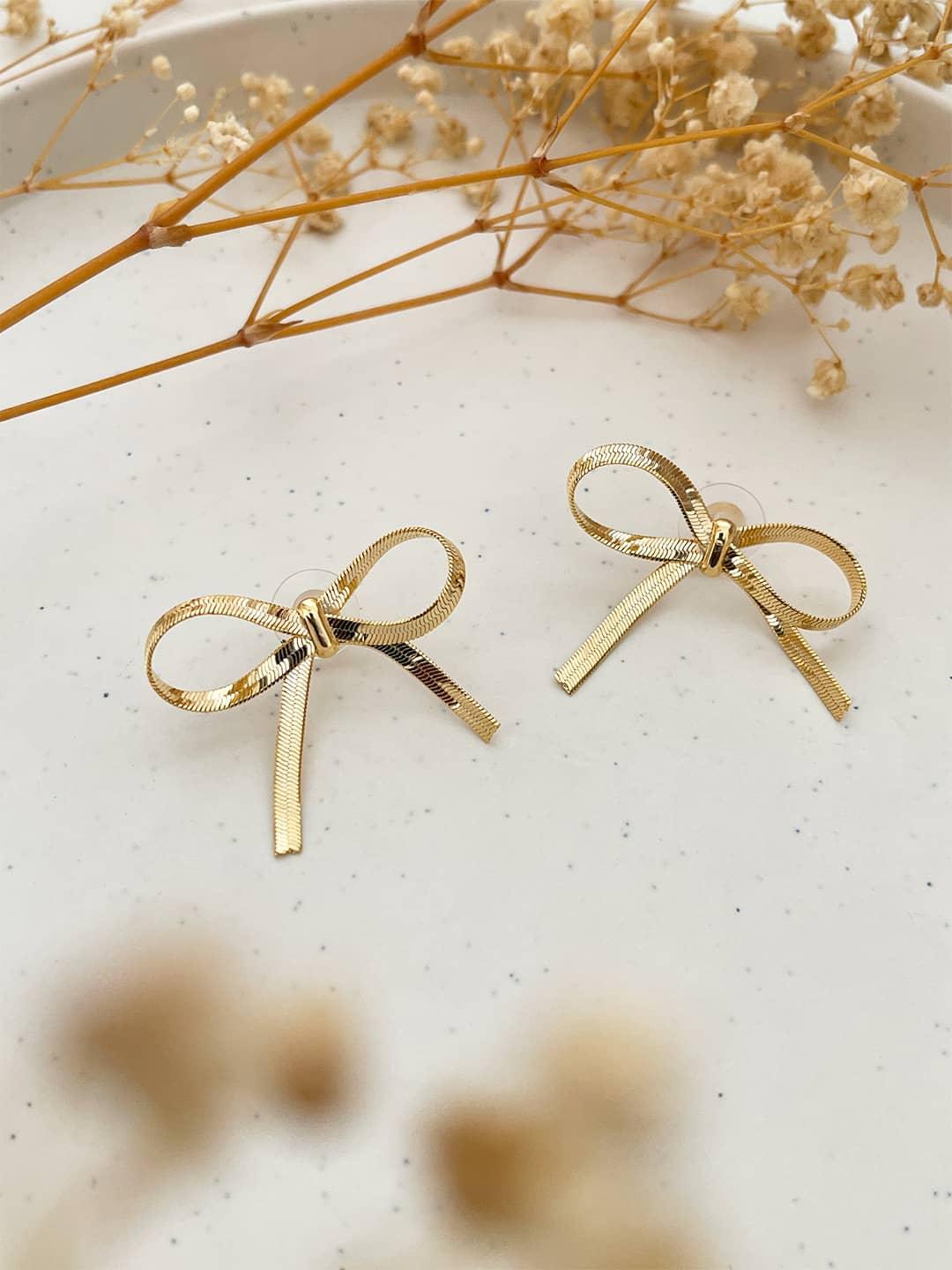 Ishhaara Golden Bow Earrings