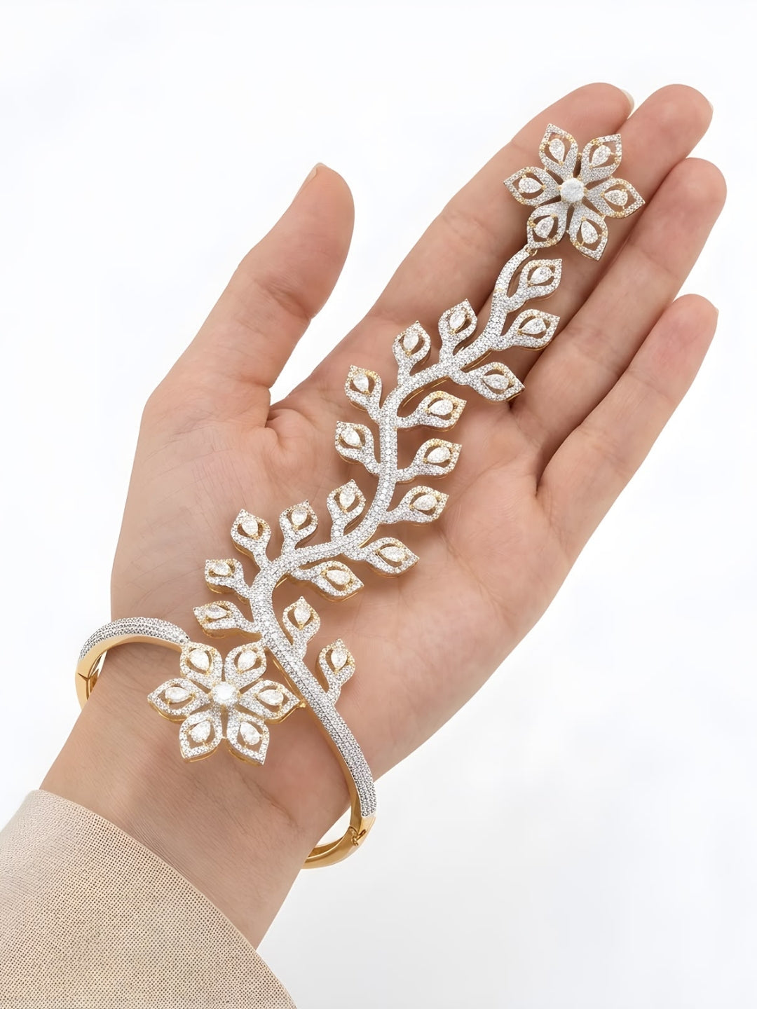 Ishhaara Golden Camilaa Zirconia Hath Phool