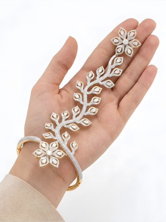 Ishhaara Golden Camilaa Zirconia Hath Phool