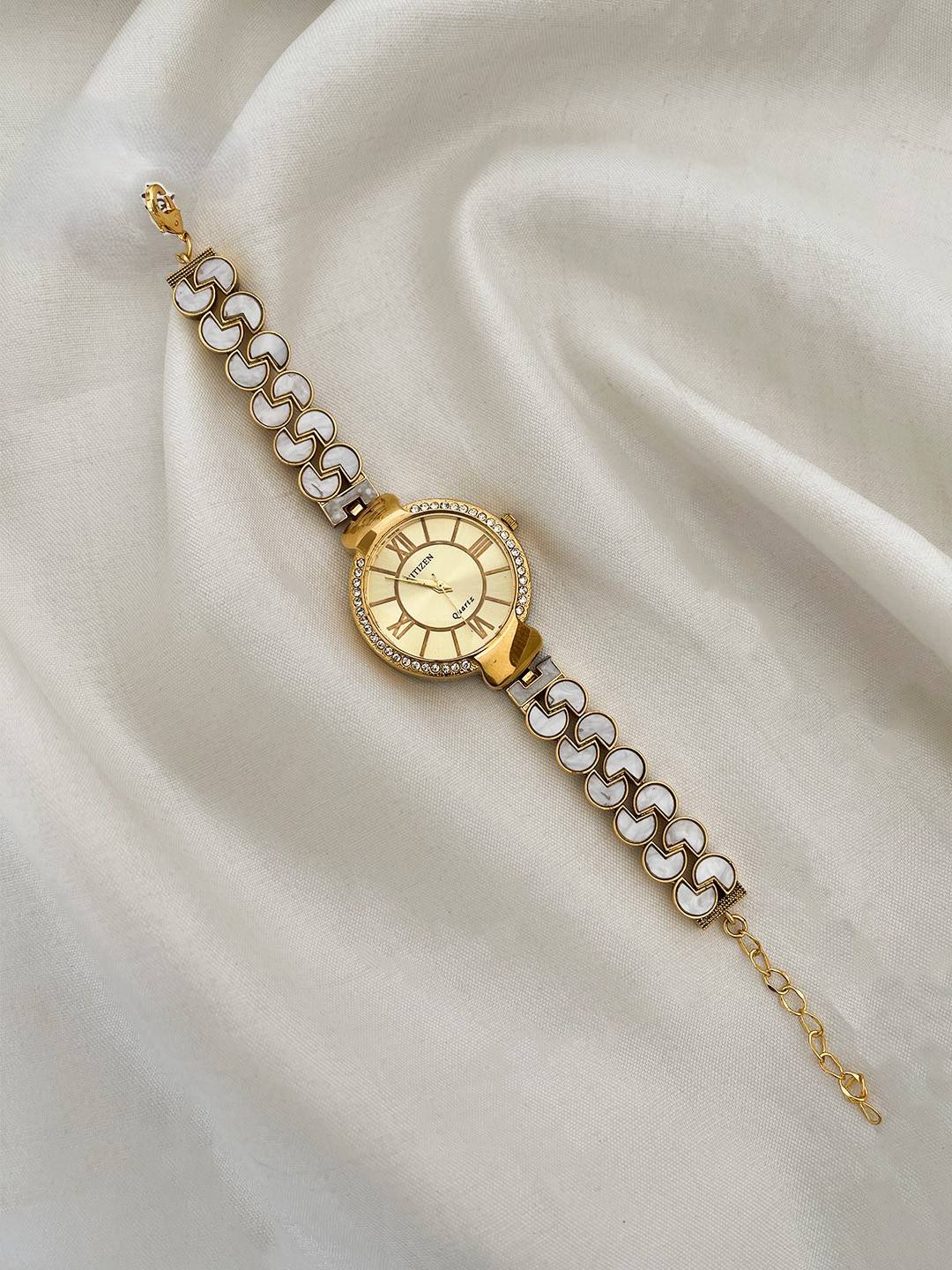 Ishhaara Golden Dial Studded Designer Wrist Watch