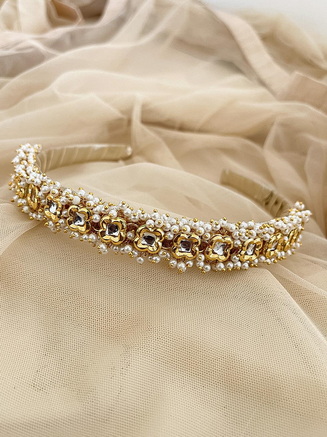 Ishhaara Golden Diamante And Pearl Headband