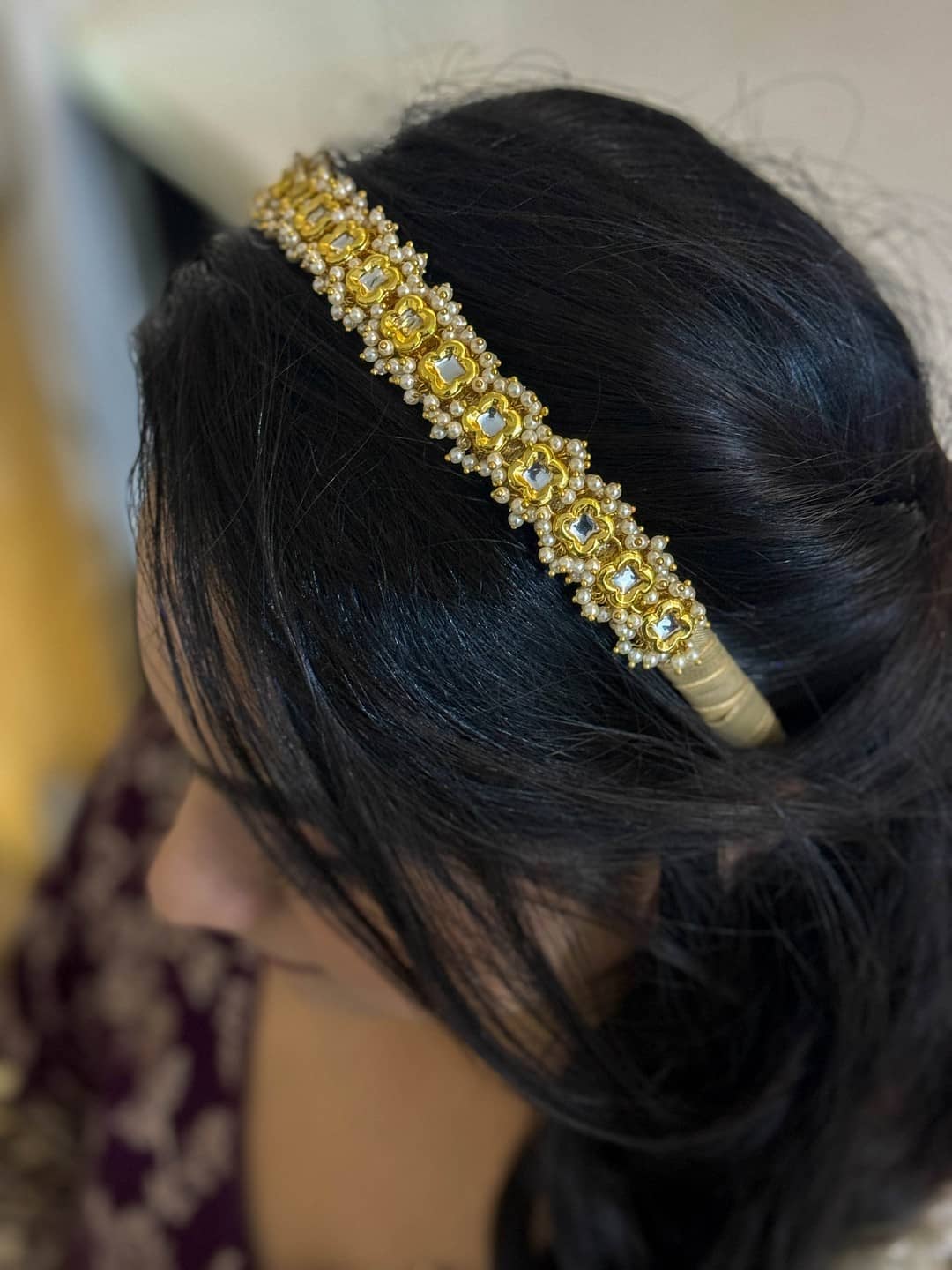 Ishhaara Golden Diamante And Pearl Headband