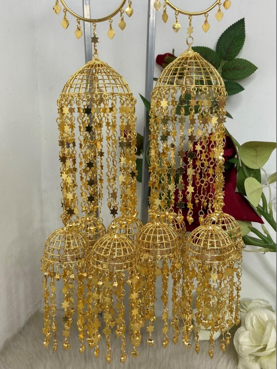 Ishhaara Golden Dome Star Kundan Hangings Bridal Kaleera