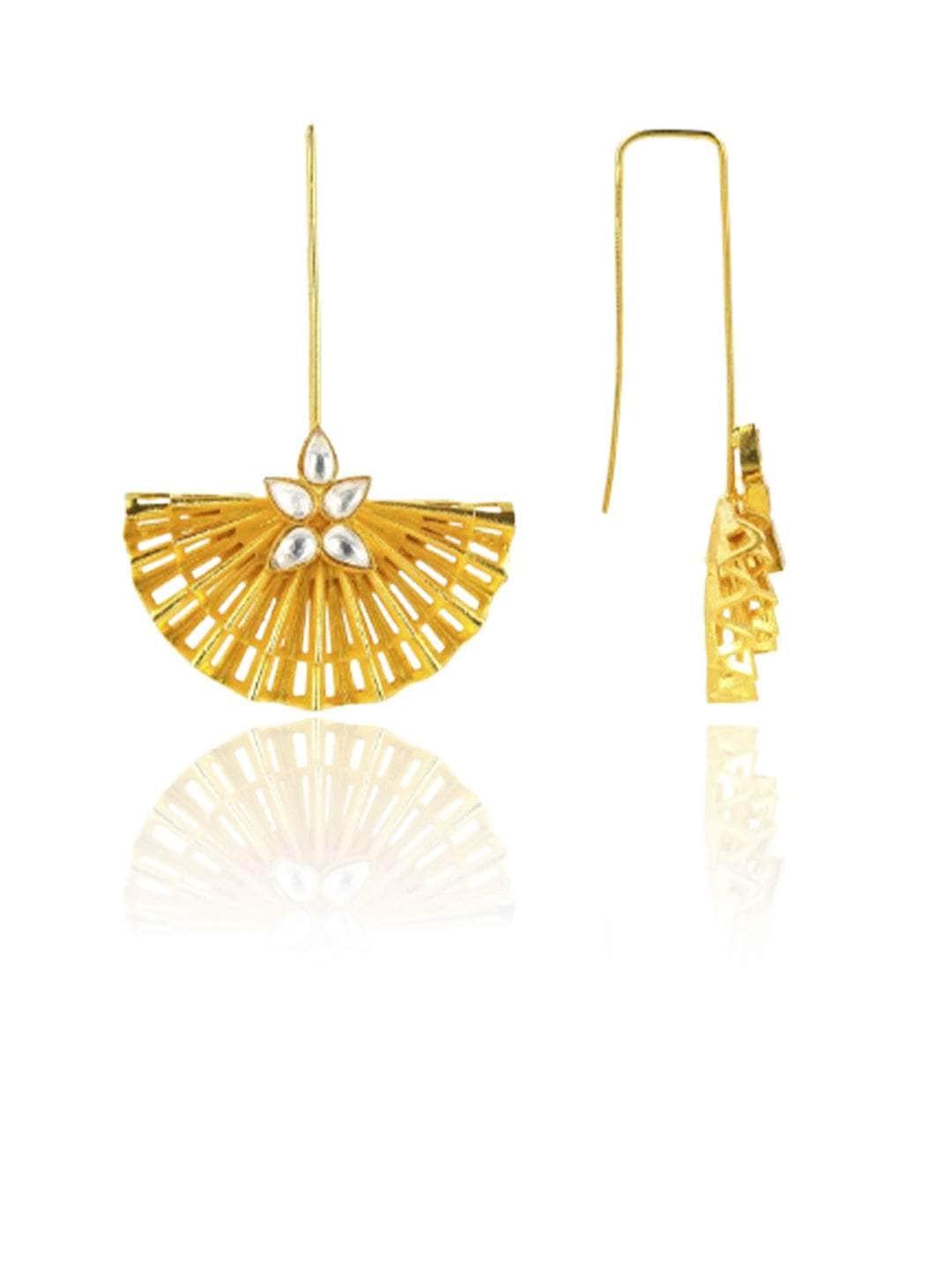 Ishhaara Golden Fan Stripped Hook Earring