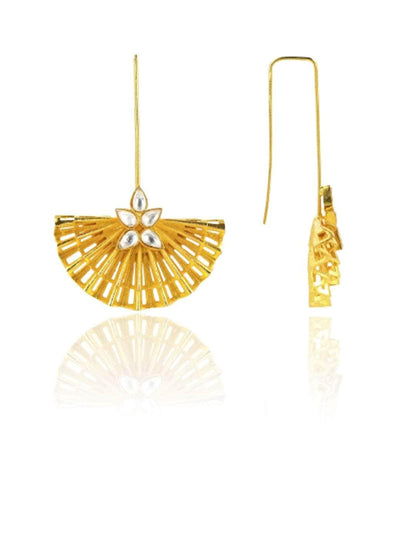 Ishhaara Golden Fan Stripped Hook Earring
