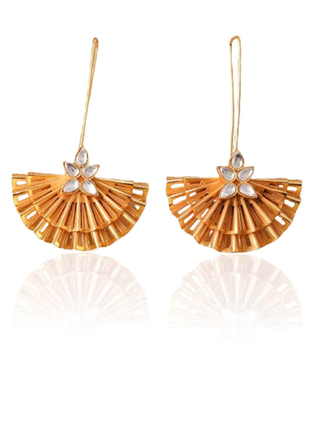 Ishhaara Golden Fan Stripped Hook Earring