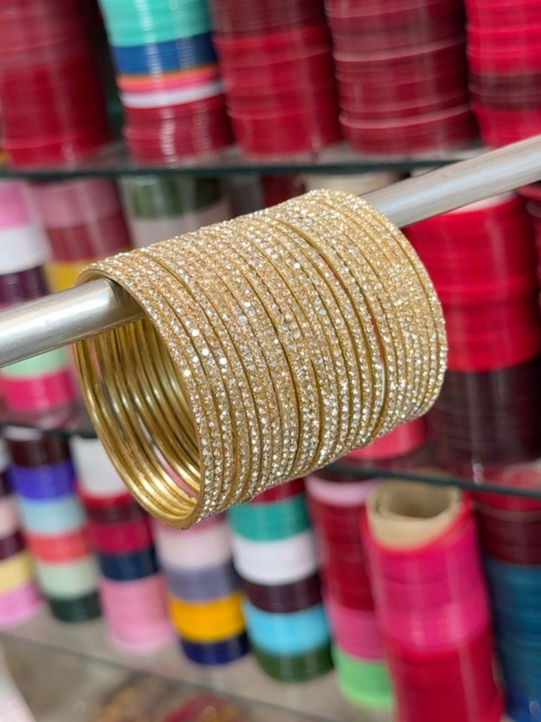 Ishhaara Golden Glitter Glass Bangles Set - handcrafted Indian jewellery