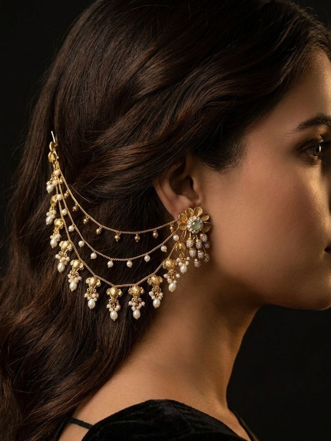Ishhaara Golden Jhumka Earchain Earrings