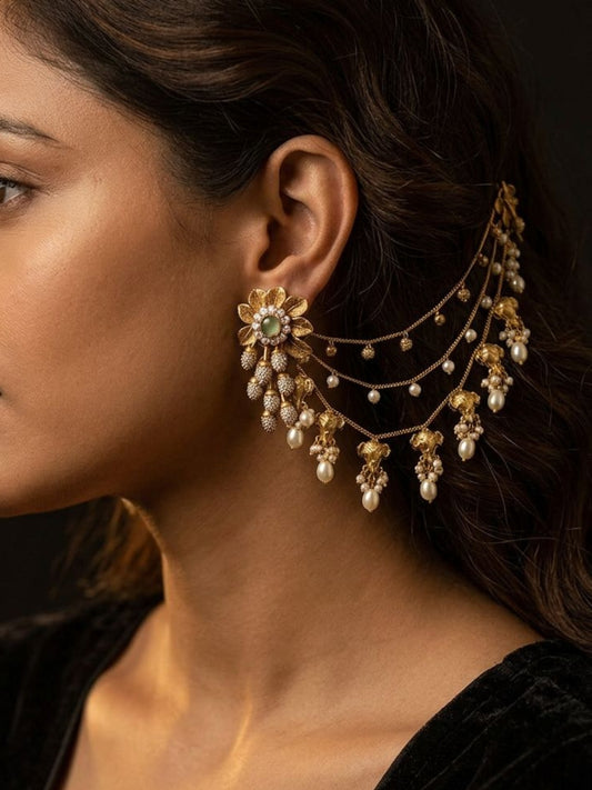 Ishhaara Golden Jhumka Earchain Earrings