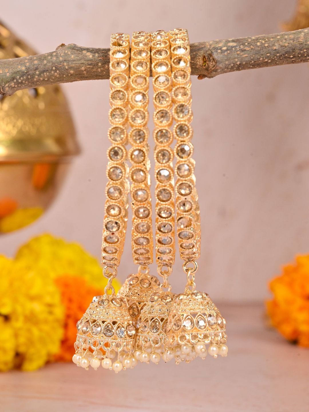 Ishhaara Golden Kundan Beaded Jhumka Bangles