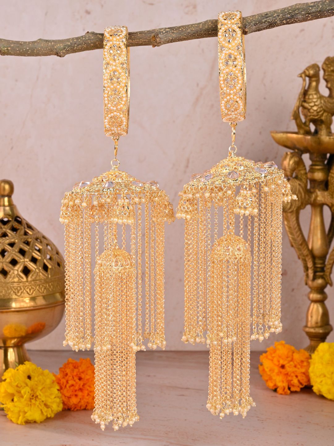 Ishhaara Golden Long Heavy Kaleera With Pearl Studded Bangles