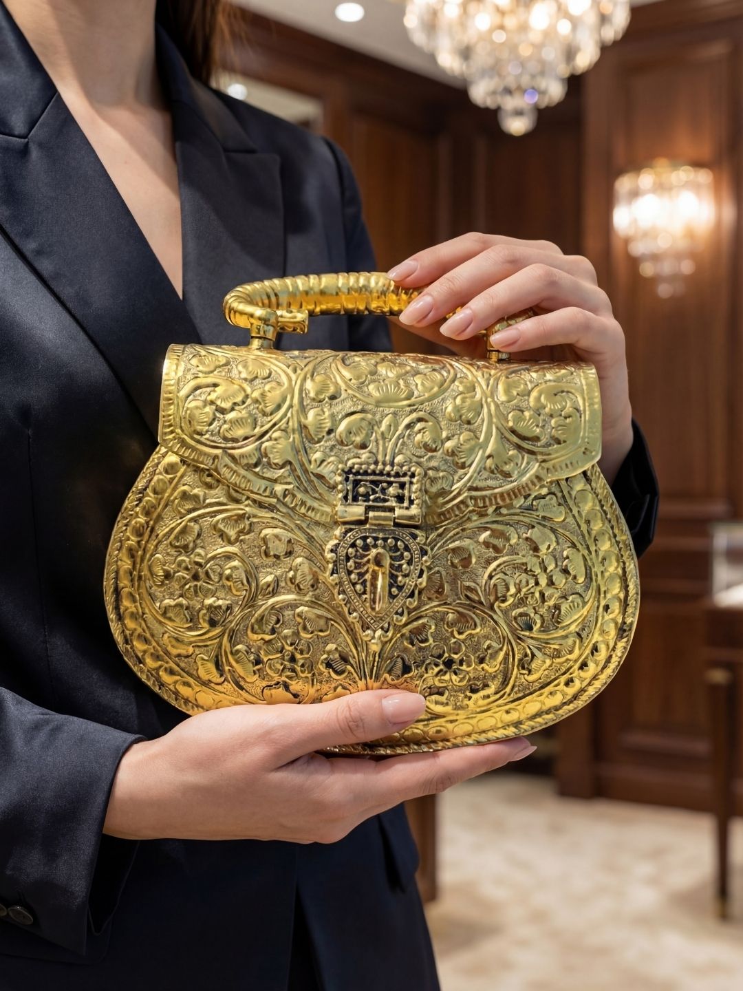 Ishhaara Golden Metal Clutch