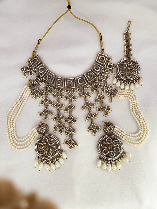 Ishhaara Golden Pearl Fusion Necklace Set