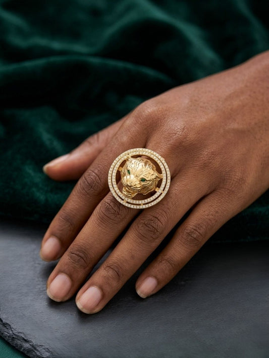 Ishhaara Golden Tiger Face Ring