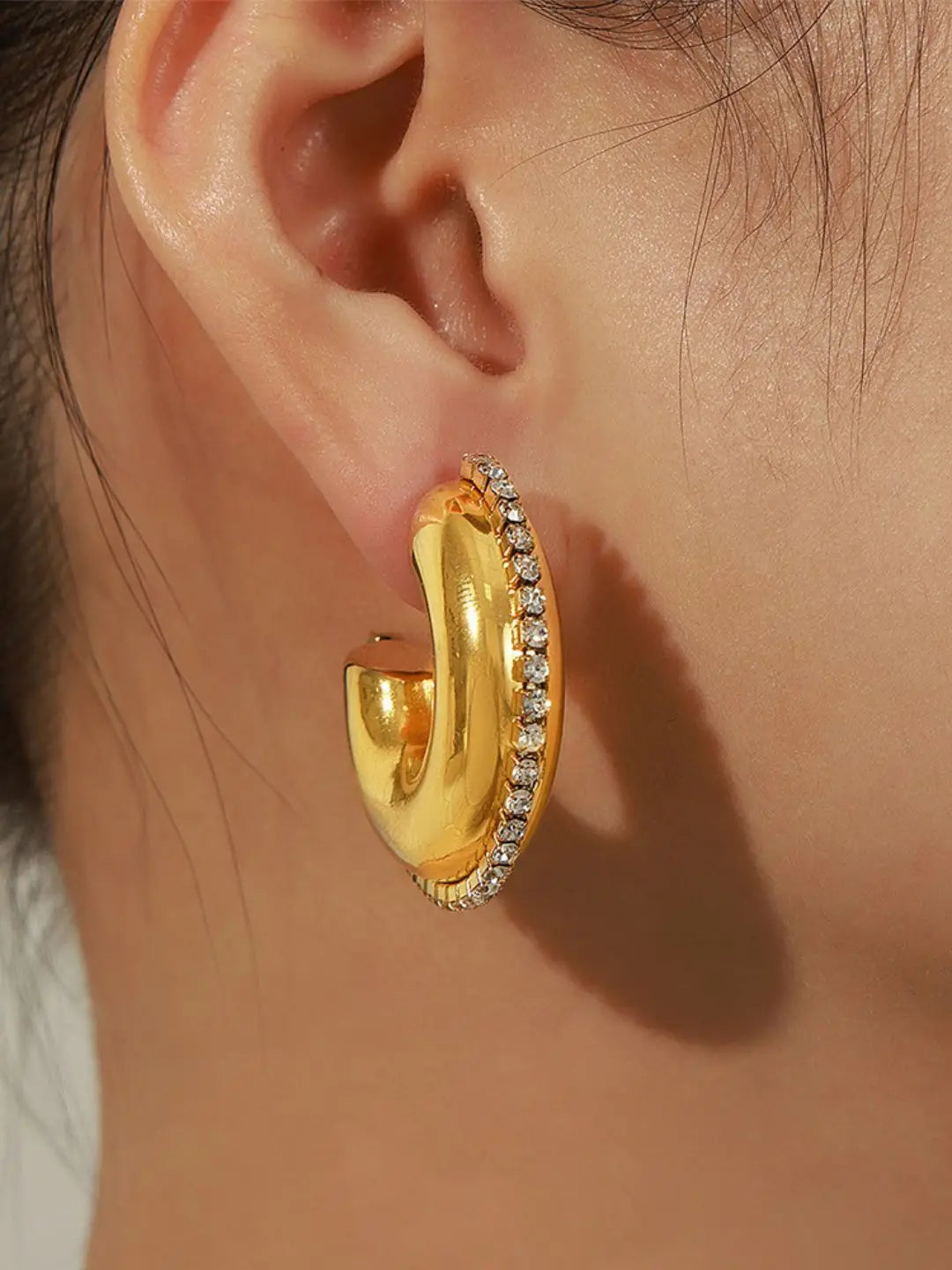 Ishhaara Golden Zircon C Shaped Earrings