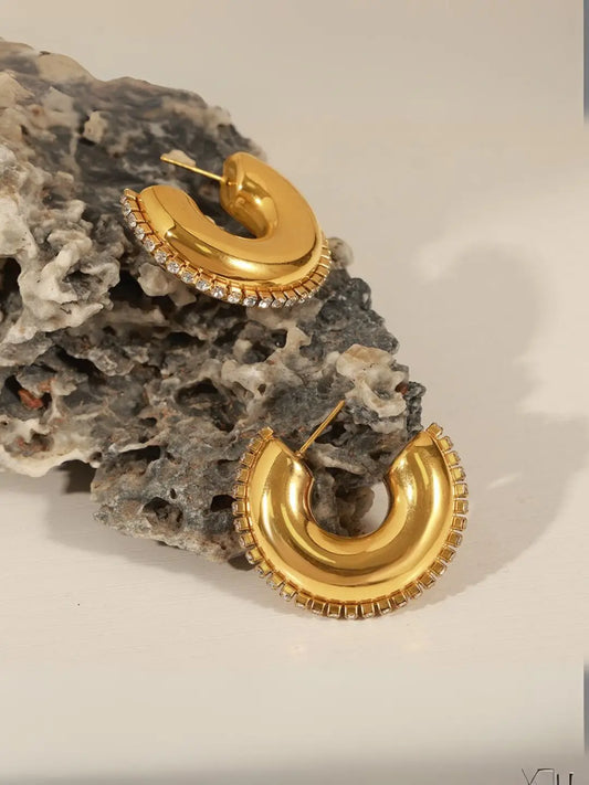 Ishhaara Golden Zircon C Shaped Earrings