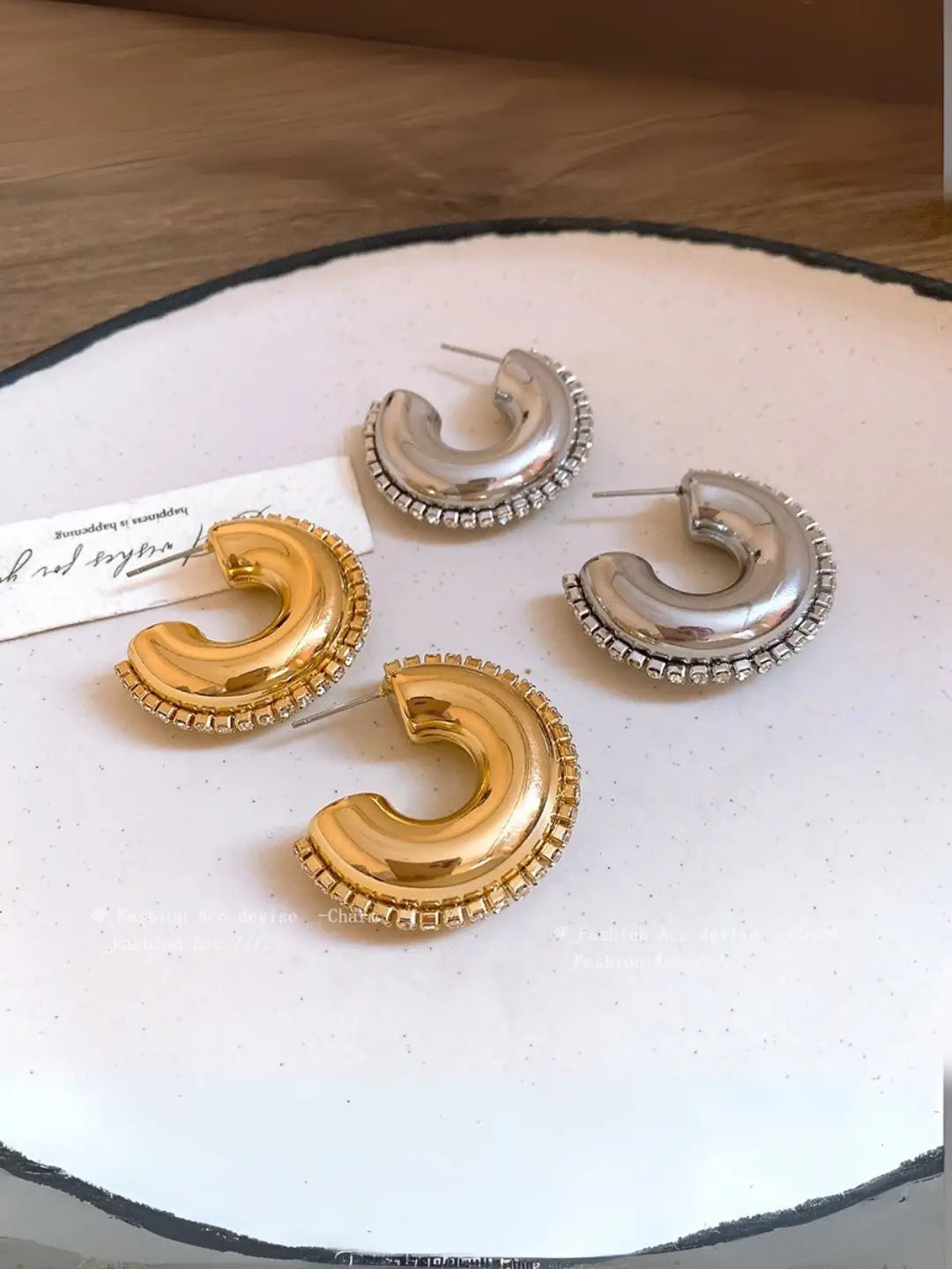 Ishhaara Golden Zircon C Shaped Earrings