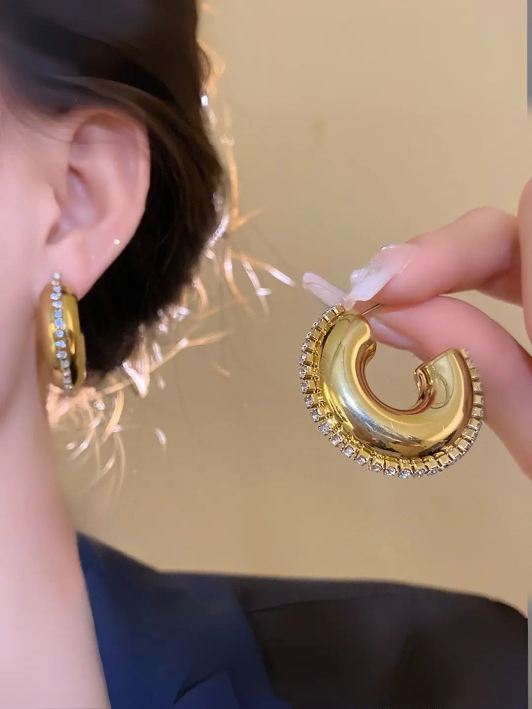 Ishhaara Golden Zircon C Shaped Earrings