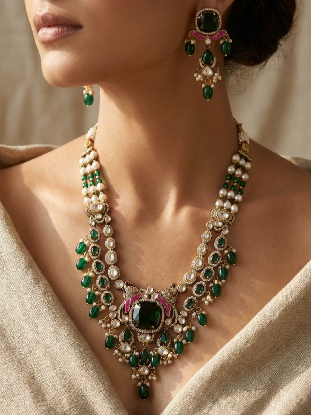 Ishhaara Gorgeous Ad Peacock Multi Layer Victorian Necklace