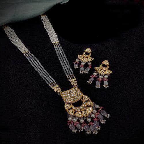 Ishhaara Pink Long Half Chand Necklace Set