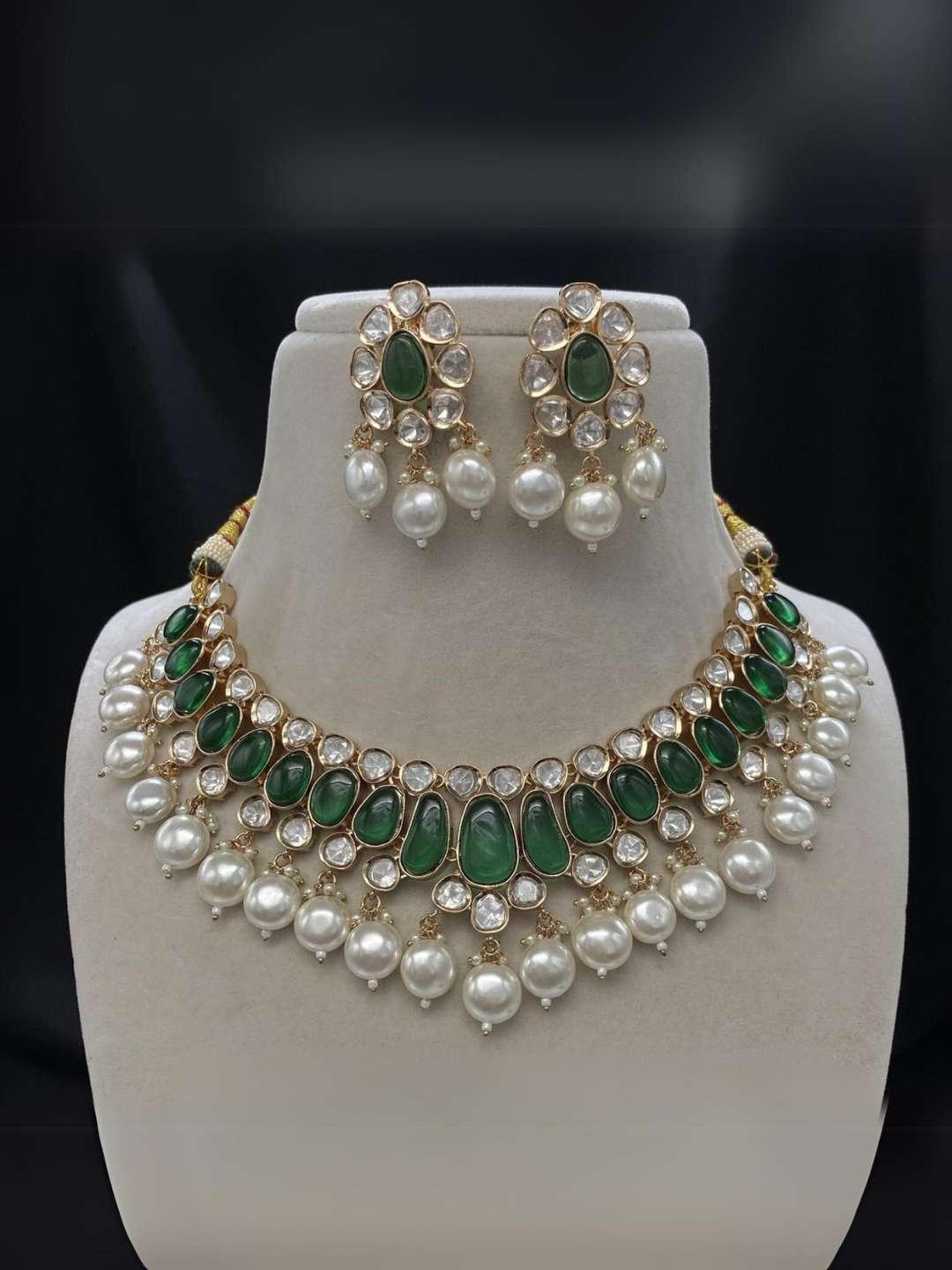 Ishhaara Blue  Kundan And Beads Studded Choker Necklace Set